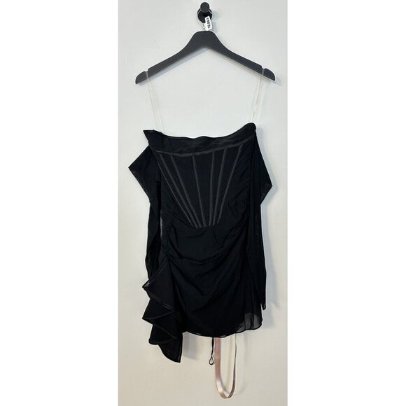 HOUSE OF CB Gianna Corset Silk Long Sleeve Dress in Black Size Small - Picture 6 of 16